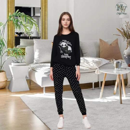 Winter Black Never Give Up Printed Night Suit