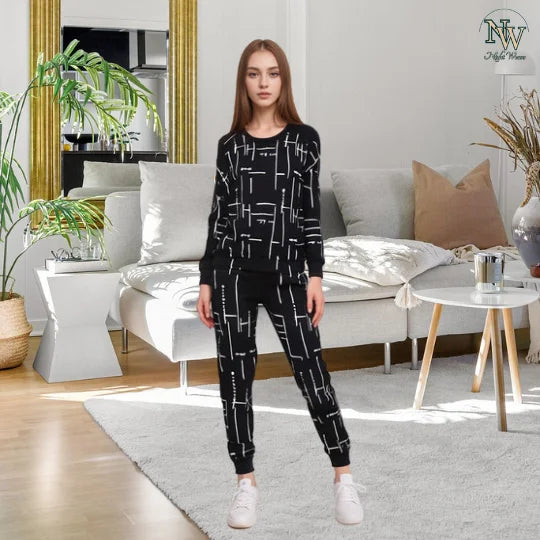 Winter Black Capri Printed Night Suit