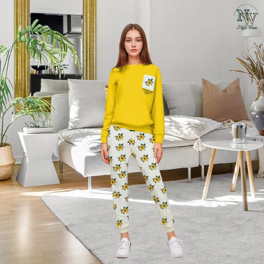 Winter Yellow Pocket Printed Night Suit