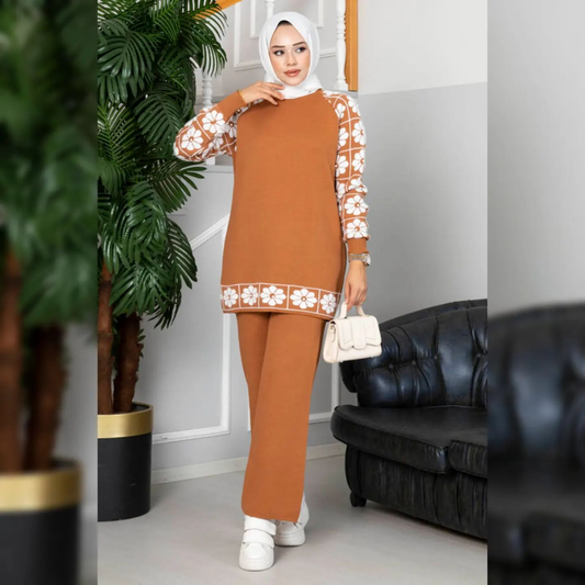Winter Sunflower Printed Long Sleeves 2 PC Co-Ord Set