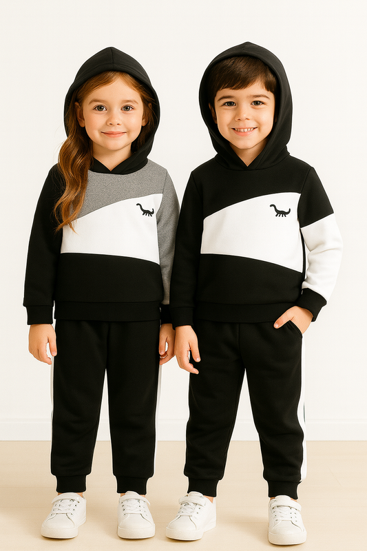 Fleece Fabric Black Panel Dinosaur Printed Kids Winter Suit ( Each )