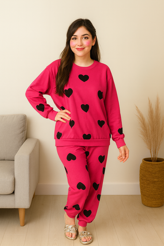 Winter Multi Heart Printed Night Suit