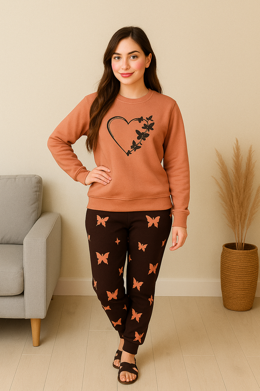 Winter Heart and Butterfly Printed Night Suit