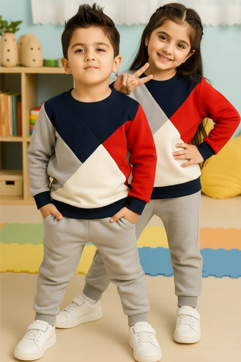 Fleece Fabric Triangle Panel Printed Kids Winter Suit ( Each )