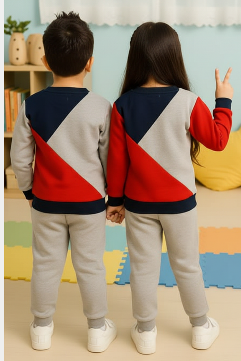 Fleece Fabric Triangle Panel Printed Kids Winter Suit ( Each )