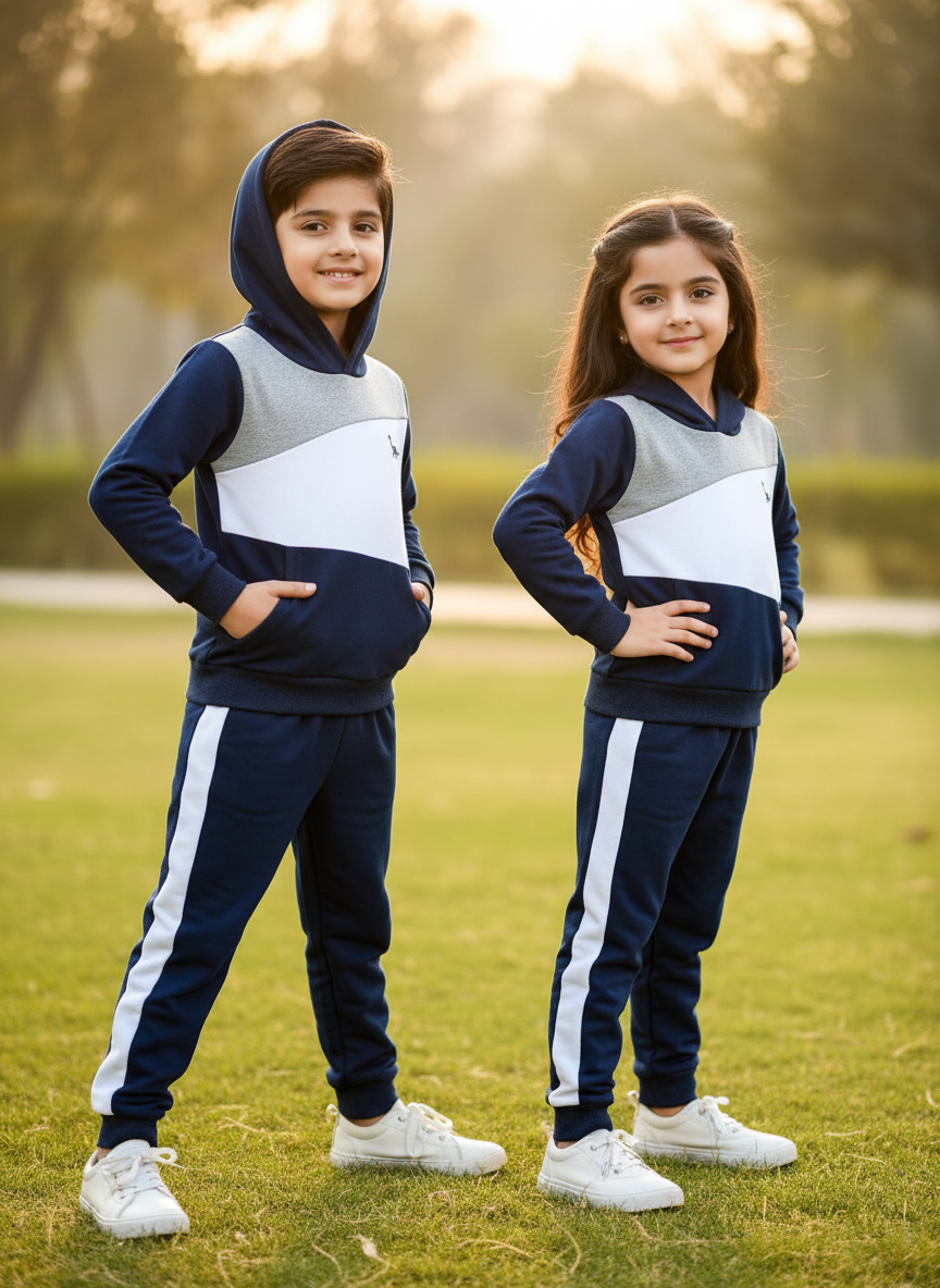 Fleece Fabric Navy Blue Panel Dinosaur Printed Kids Winter Suit ( Each )