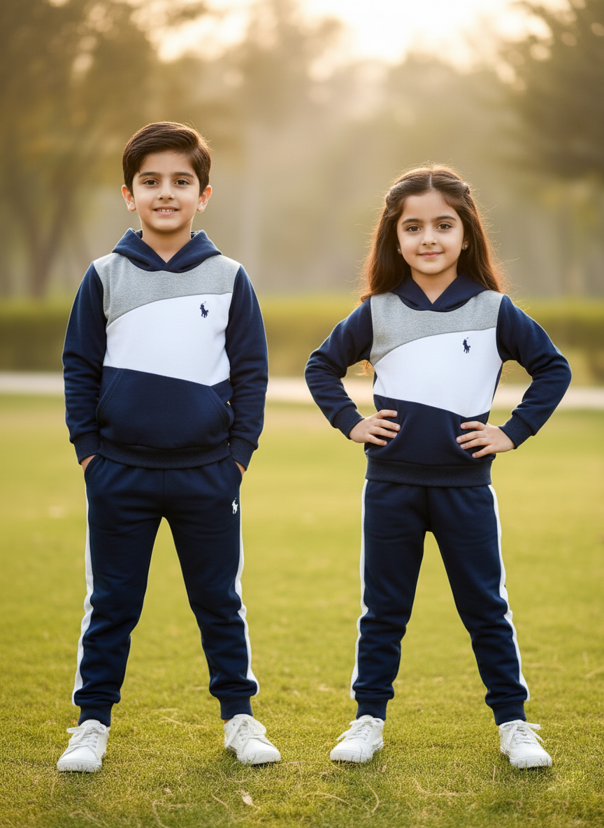 Fleece Fabric Navy Blue Panel Dinosaur Printed Kids Winter Suit ( Each )