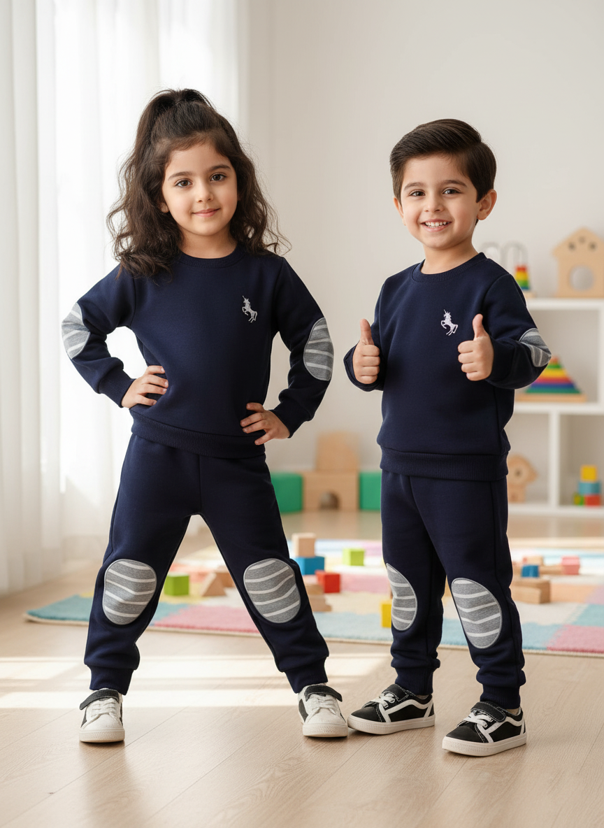 Navy Blue Horse Printed Kids Winter Suit (Each)