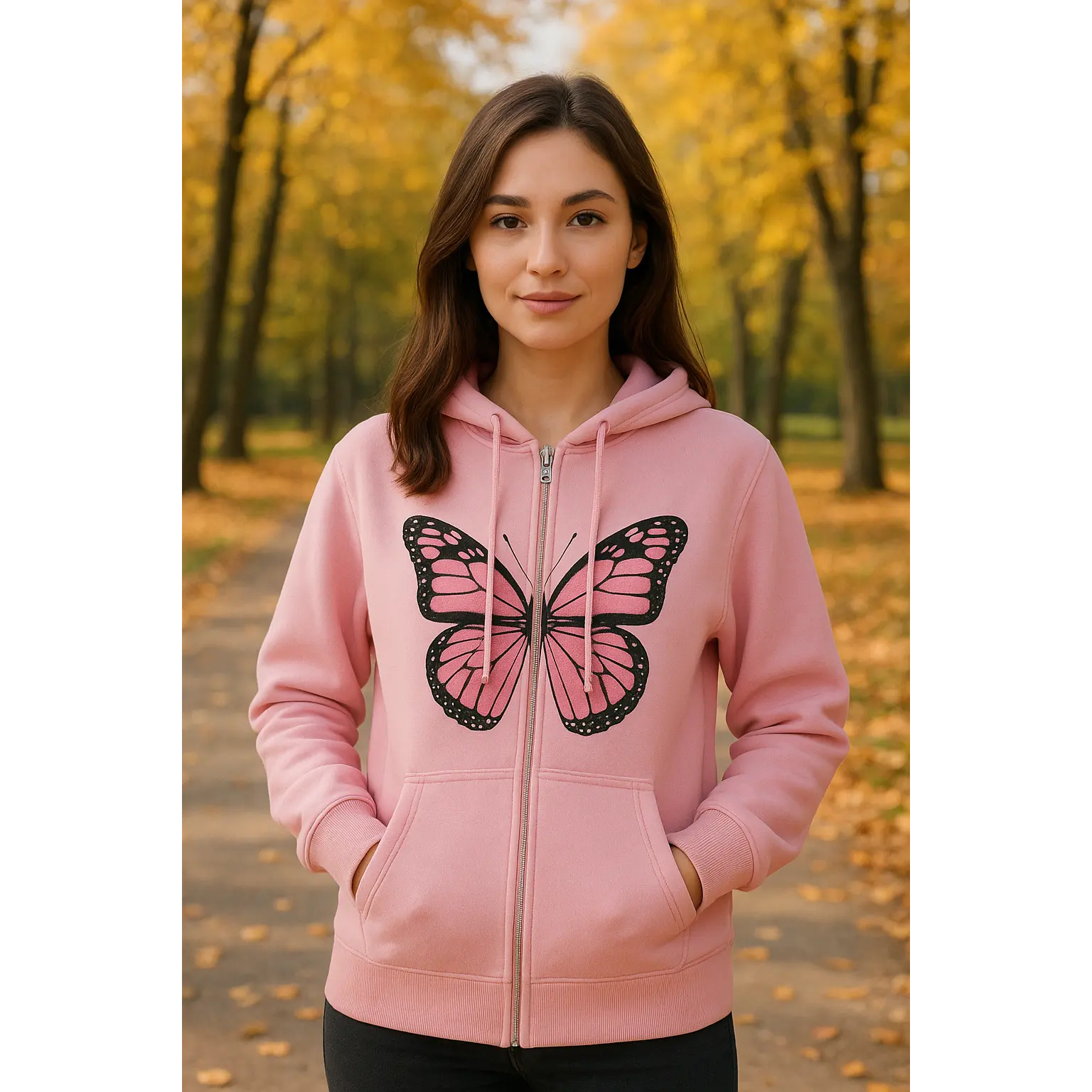 Winter Butterfly Printed Hoodie For Women
