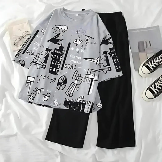 Grey Funcky Printed Night Suit