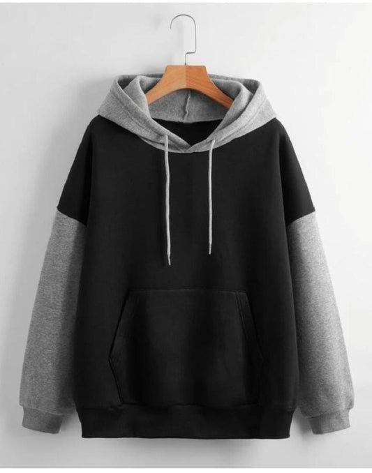 Unisex Winter Black With Grey Basic Hoodie