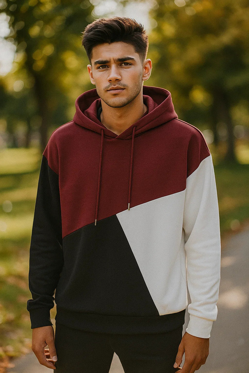 Winter Maroon Black Hoodie For Men