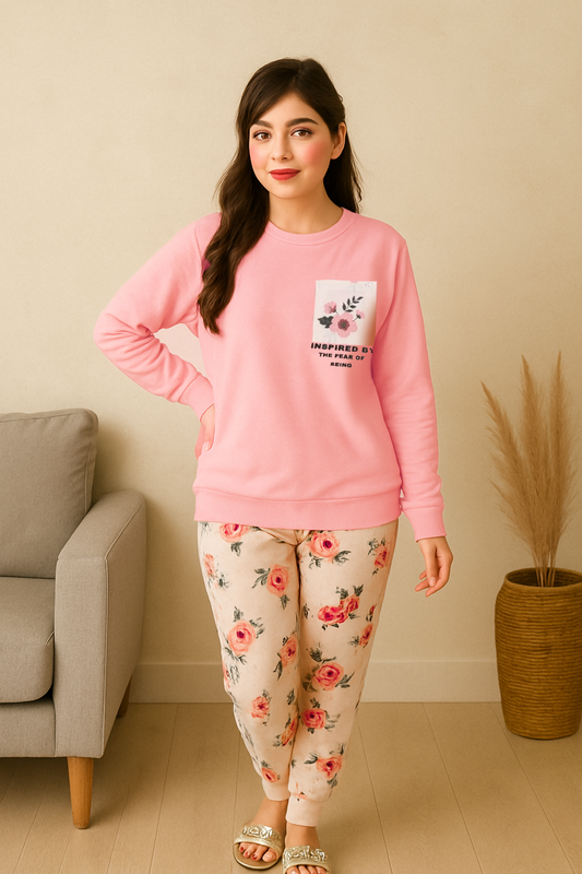 Winter Pink Pocket Printed Night Suit