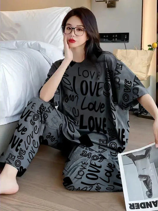 Grey Love Printed Night Suit