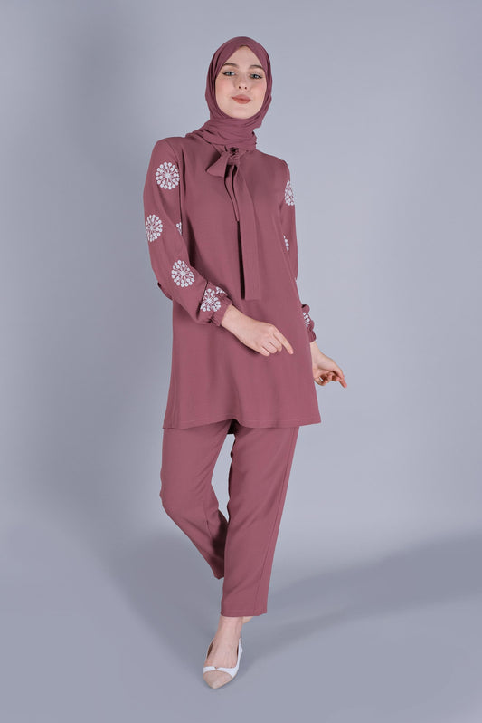 Winter Flower Printed Long Sleeves 2 PC Co-Ord Set